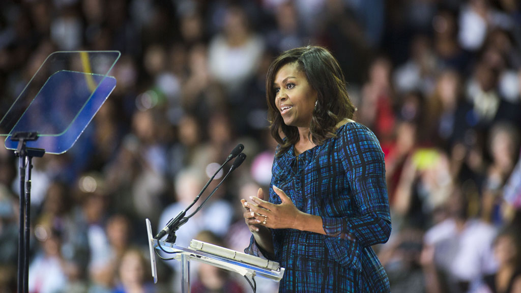 PHILADELPHIA, PA - SEPTEMBER 28: U.S. First Lady Michelle Obama campaigns for Democratic presidential nominee Hillary Clinton at Lasalle University on Sept. 28, 2016 in Philadelphia. Michelle Obama speaks about what is at stake in November and urges Pennsylvanians to vote.