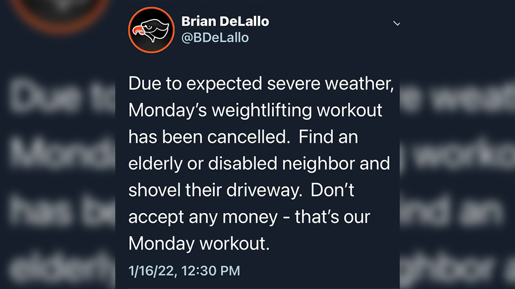 Coach cancels workout, tells players to shovel snow